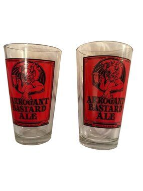 Stone Brewing Set of 2 "Arrogant Bastard Ale" 16oz Pint Glasses Red Gargoyle